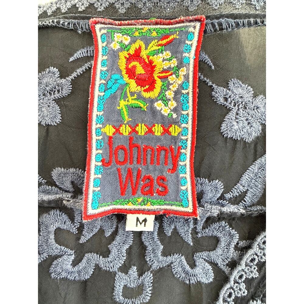 Johnny Was Blue Embroidered Tunic Top Medium Boho Floral V-Neck - Picture 7 of 8